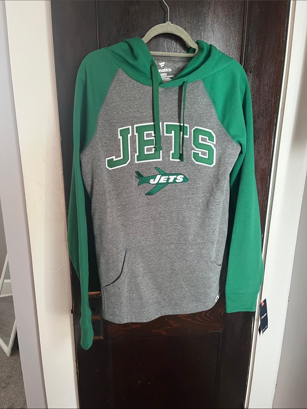 Fanatics Green and Gray Jets Crewneck Hoodie